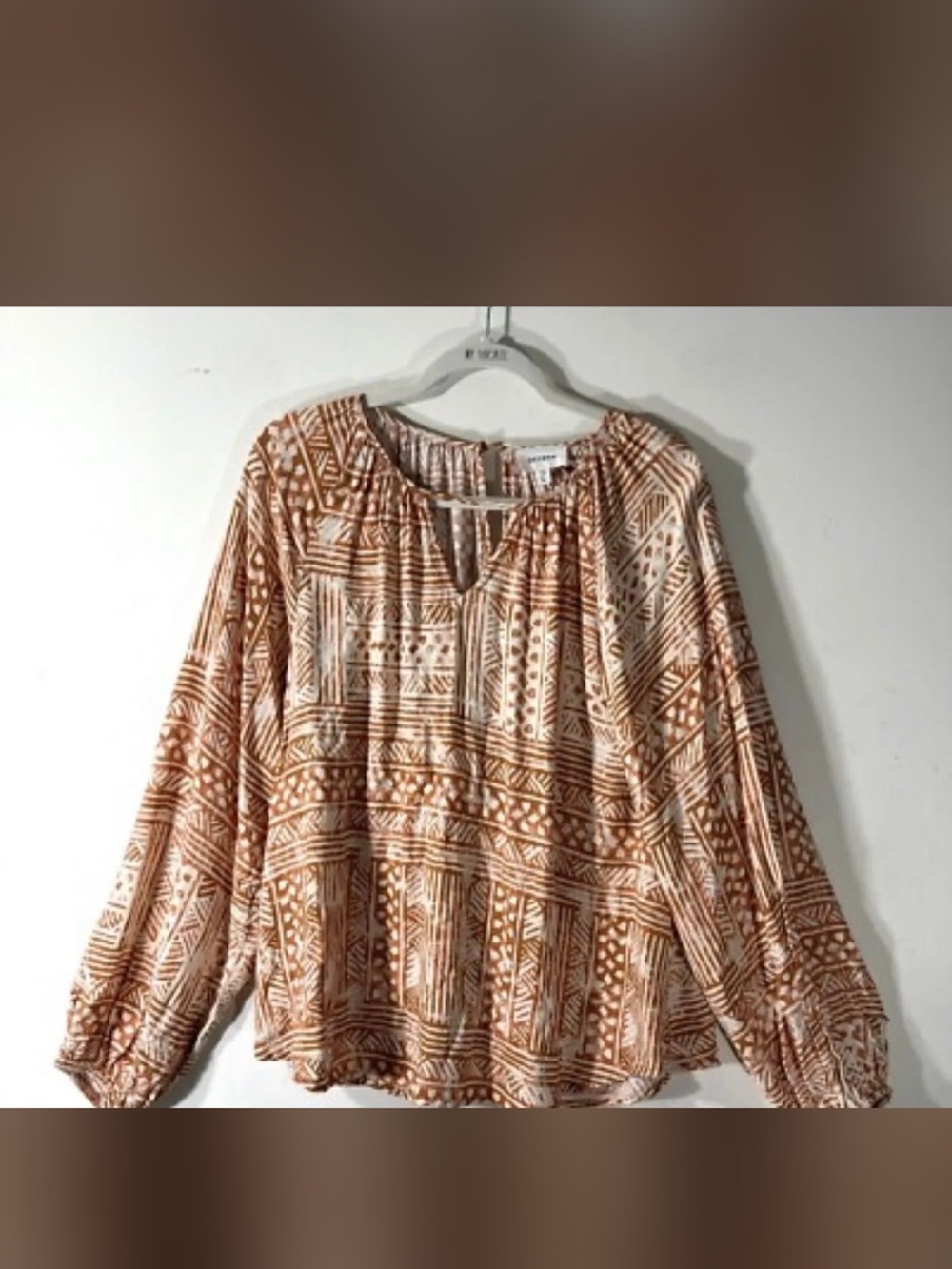 Printed Peasant Blouse in Rust and Cream